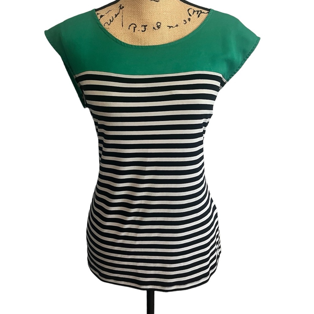Calvin Klein Business Essential Top In Green and Gray & Blue Stripes Size Medium